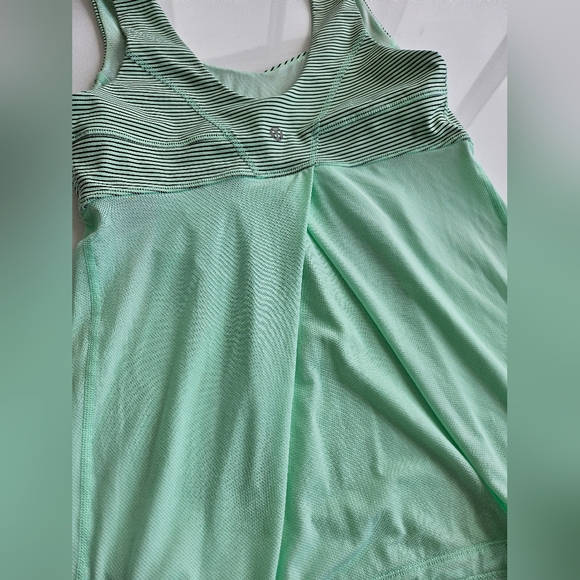 Lululemon Tank Top 6 Mint Green Black Stripe Drawstring Ruffle Bottom Seafoam - Picture 8 of 14